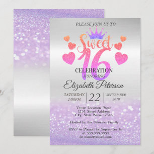 Elegant Glitter Bokeh Ombre,Tiara,Sweet 16 Party Invitation