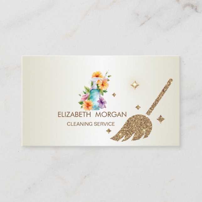 Elegant Glitter Broom House Floral Spray Bottle  Business Card (Front)