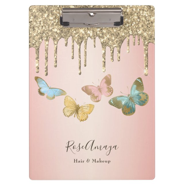 Elegant Glitter Butterflies Personalised Clipboard (Front)