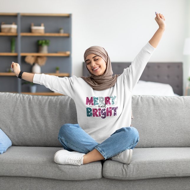 Elegant Glitter Christmas Merry and Bright Funny Sweatshirt (Creator Uploaded)