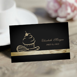 Elegant Glitter Cupcake Black Bakery Business Card