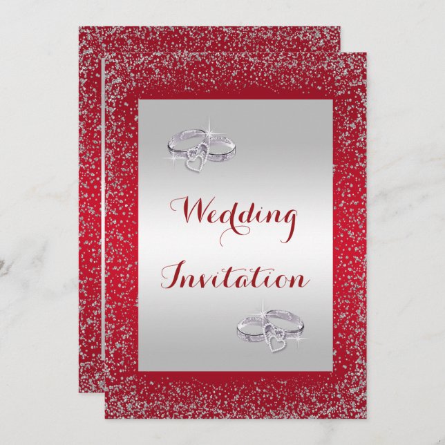 Elegant Glitter & Diamond Wedding Rings Wedding Invitation (Front/Back)