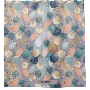 Elegant Glitter Dot & Brushstroke Abstract Shower Curtain