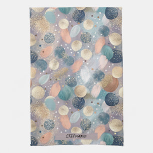 Elegant Glitter Dot & Brushstroke Abstract Tea Towel