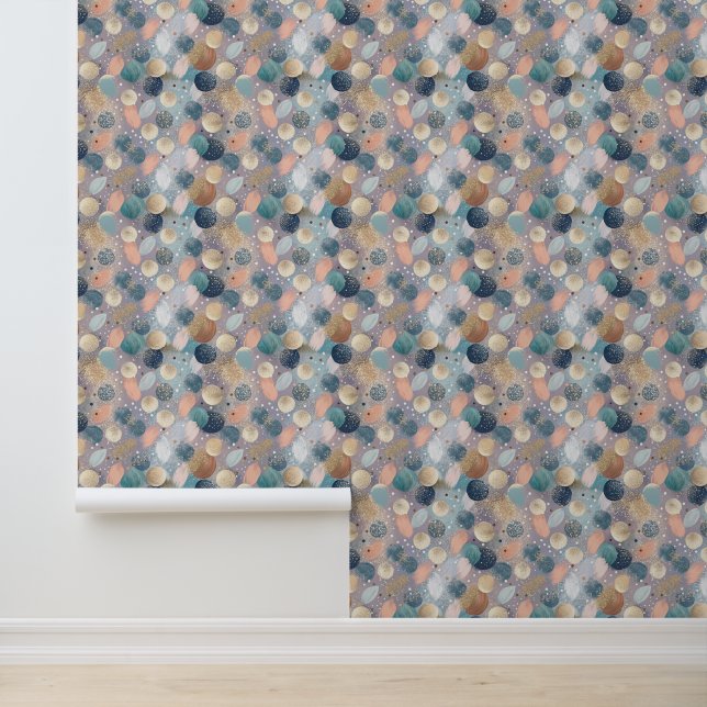 Elegant Glitter Dot & Brushstroke Abstract Wallpaper (Application)
