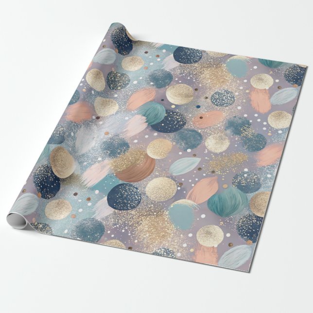 Elegant Glitter Dot & Brushstroke Abstract Wrapping Paper (Unrolled)