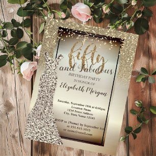 Elegant Glitter Dress,Confetti 50th Birthday Party Invitation