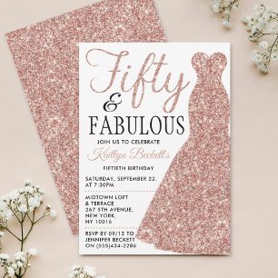 Elegant Glitter Dress Fifty & Fabulous Birthday Invitation