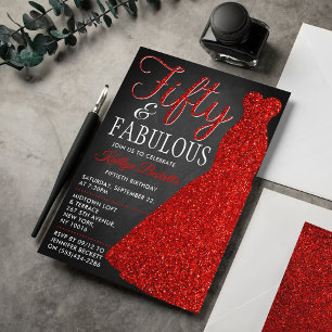 Elegant Glitter Dress   Fifty & Fabulous Birthday Invitation