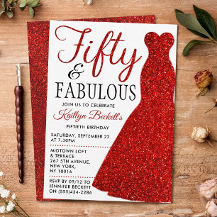Elegant Glitter Dress Fifty & Fabulous Birthday Invitation