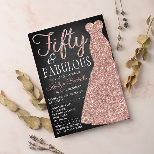 Elegant Glitter Dress   Fifty & Fabulous Birthday Invitation