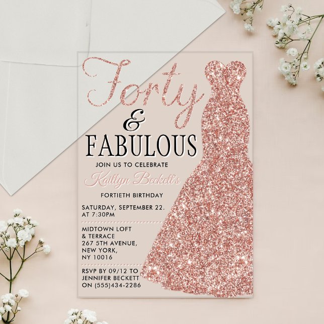 Elegant Glitter Dress | Forty & Fabulous Birthday Acrylic Invitations (Creator Uploaded)