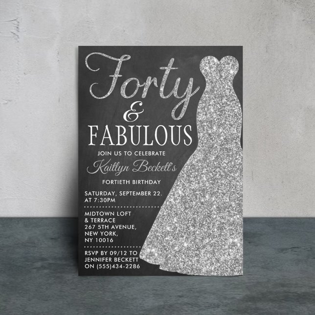 Elegant Glitter Dress | Forty & Fabulous Birthday Invitation (Creator Uploaded)