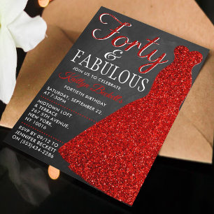 Elegant Glitter Dress Forty & Fabulous Birthday Invitation