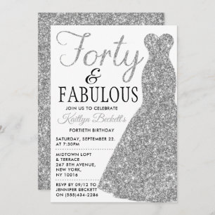 Elegant Glitter Dress   Forty & Fabulous Birthday Invitation