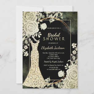 Elegant Glitter Dress Roses Bridal Shower  Invitation