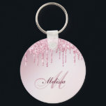 elegant glitter drip trendy girly personalized key ring<br><div class="desc">Elegant monogram and editable script with personalized name on faux rose gold purple girly glitter background.</div>