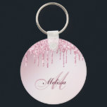 elegant glitter drip trendy girly personalized key ring<br><div class="desc">Elegant monogram and editable script with personalized name on faux rose gold purple girly glitter background.</div>