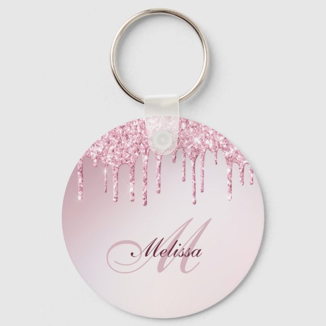 elegant glitter drip trendy girly personalized key ring (Front)