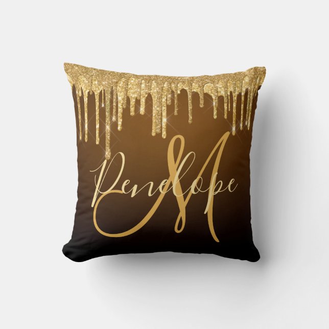 Elegant Glitter Dripping Monogram  Cushion (Front)