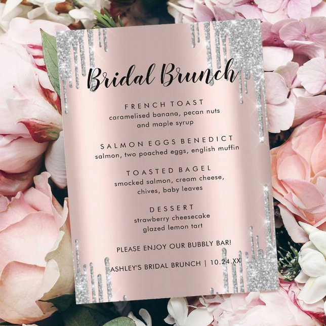 Elegant Glitter Drips Bridal Brunch Menu Cards (Creator Uploaded)