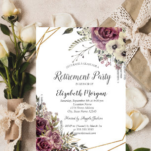 Elegant Glitter Drips,Floral Retirement  Invitation