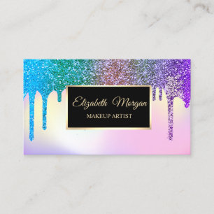 Elegant Glitter Drips Ombre Holographic Frame Business Card