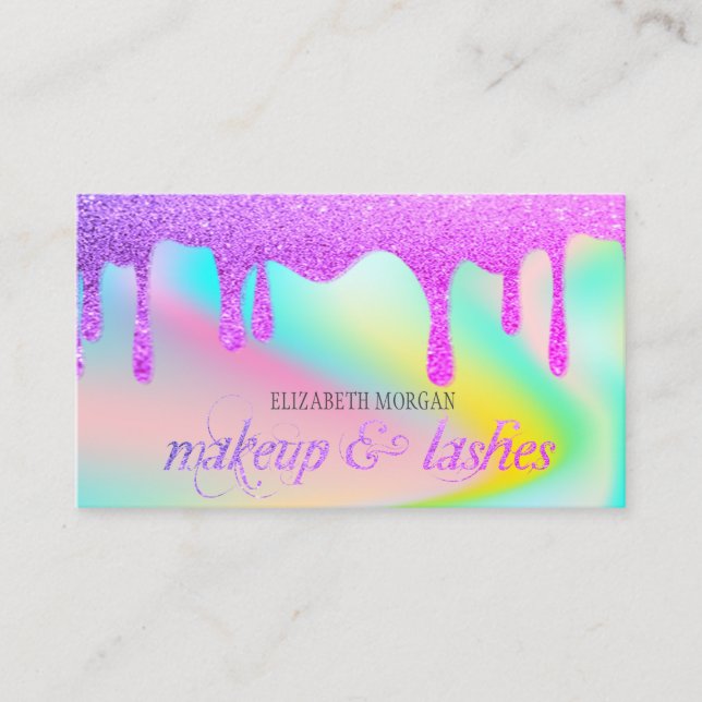 Elegant Glitter Drips Professional Holographic Business Card (Front)