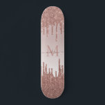 Elegant Glitter Drips Rose Gold Monogram Script Skateboard<br><div class="desc">Modern Elegant Blush Pink Rose Gold Glitter Sparkle Monogram Script Name Skateboard</div>