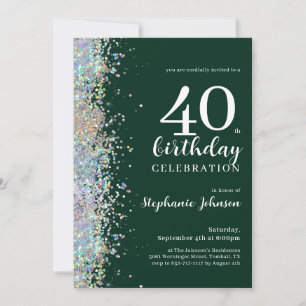 Elegant Glitter Emerald Green 40th Birthday Invitation