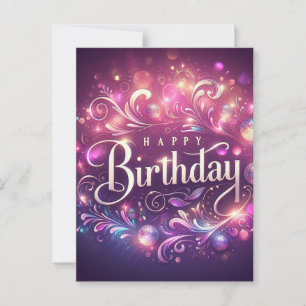 Elegant Glitter Floral Birthday Postcard - pink