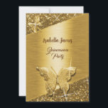 elegant glitter foil sparkle chic gold Butterfly  Invitation<br><div class="desc">Celebrate your 15th birthday with this trendy Quinceañera party invitation product. The design features elegant glitter and butterfly on foil that sparkle and shine on a chic gold background. This invitation is perfect for a fancy and sophisticated elegance party. You can customise it with your information and use it for...</div>