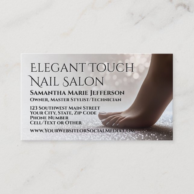 Elegant Glitter Foot Pedicure Manicure Nail Salon Business Card (Front)