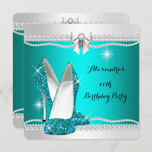 Elegant Glitter Glamour Teal High Heels Birthday Invitation