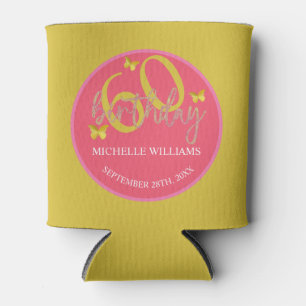 Elegant Glitter Gold Butterfly Calligraphy Can Cooler