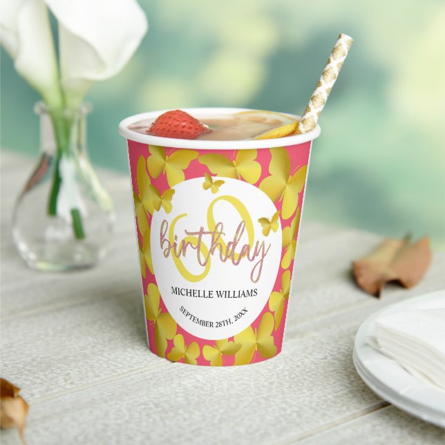 Elegant Glitter Gold Butterfly Calligraphy  Paper Cups (Insitu)