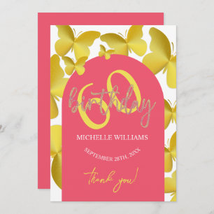 Elegant Glitter Gold Butterfly Calligraphy Thank You Card