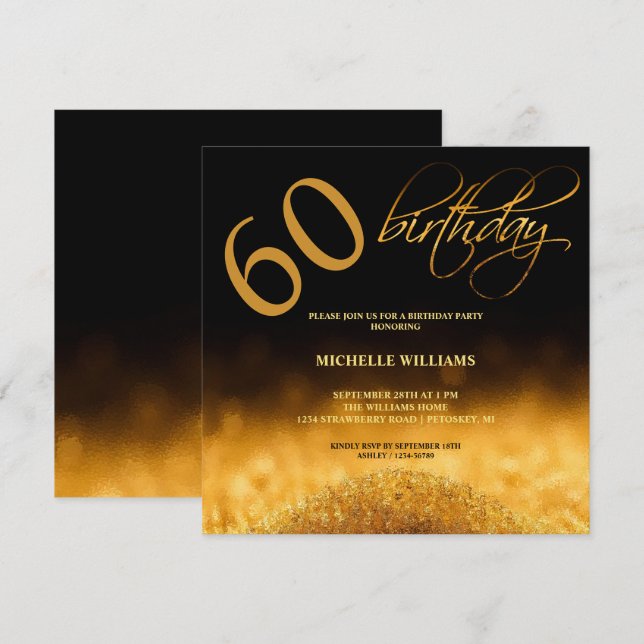 Elegant Glitter Gold Calligraphy Birthday (Front/Back)