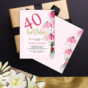 Elegant Glitter Gold Calligraphy Floral Birthday Invitation
