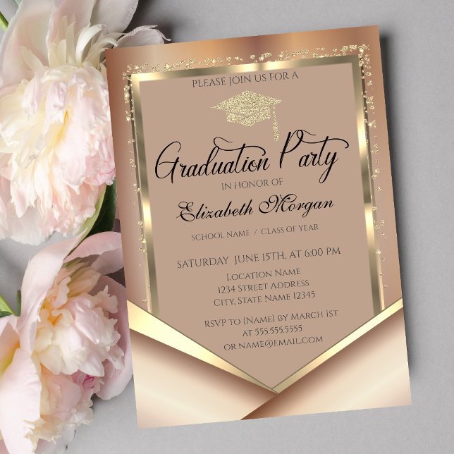 Elegant Glitter Gold Frame Diamonds Graduation Invitation (Creator Uploaded)
