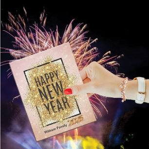 Elegant Glitter Gold Happy New Year Holiday Postcard