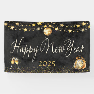 Elegant Glitter Gold Happy New Year Party Banner