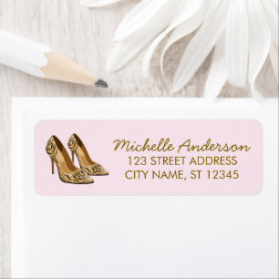 Elegant Glitter Gold Heel Shoes Return Address    