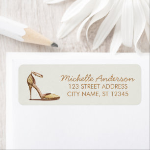 Elegant Glitter Gold Heel Shoes Return Address