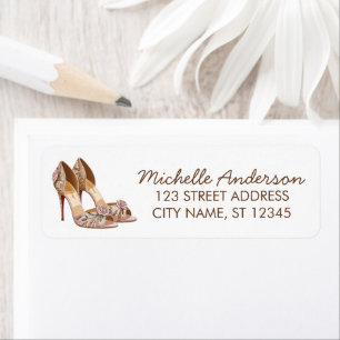 Elegant Glitter Gold Heel Shoes Return Address