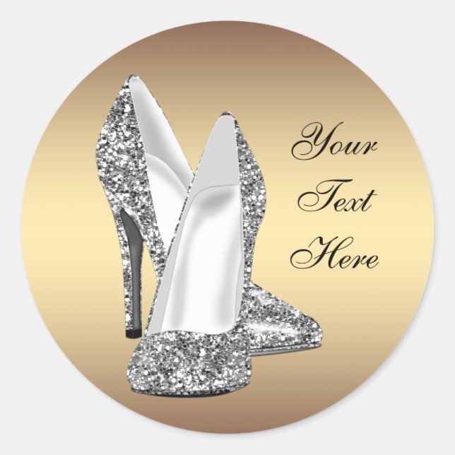 Elegant Glitter Gold High Heel Shoe Stickers (Front)
