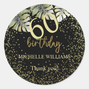 Elegant Glitter Gold Palm Calligraphy Birthday Classic Round Sticker