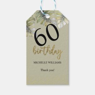Elegant Glitter Gold Palm Calligraphy Birthday Gift Tags