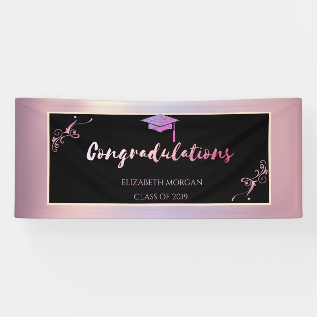 Elegant  Glitter Graduate Cap Banner (Horizontal)