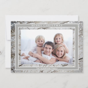 Elegant Glitter Gray Marble Photo Merry Christmas Holiday Card